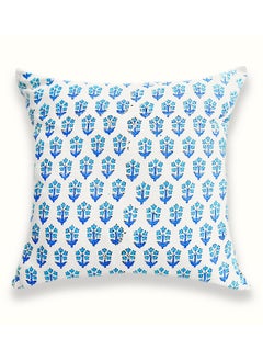 OJARIYA Non-Allergenic Quilted Premium Organic Cotton  Hand Block Printed Indigo Cushion Cover 40 Cm X 40 Cm  - Image 2