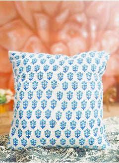 OJARIYA Non-Allergenic Quilted Premium Organic Cotton  Hand Block Printed Indigo Cushion Cover 40 Cm X 40 Cm  - Image 3
