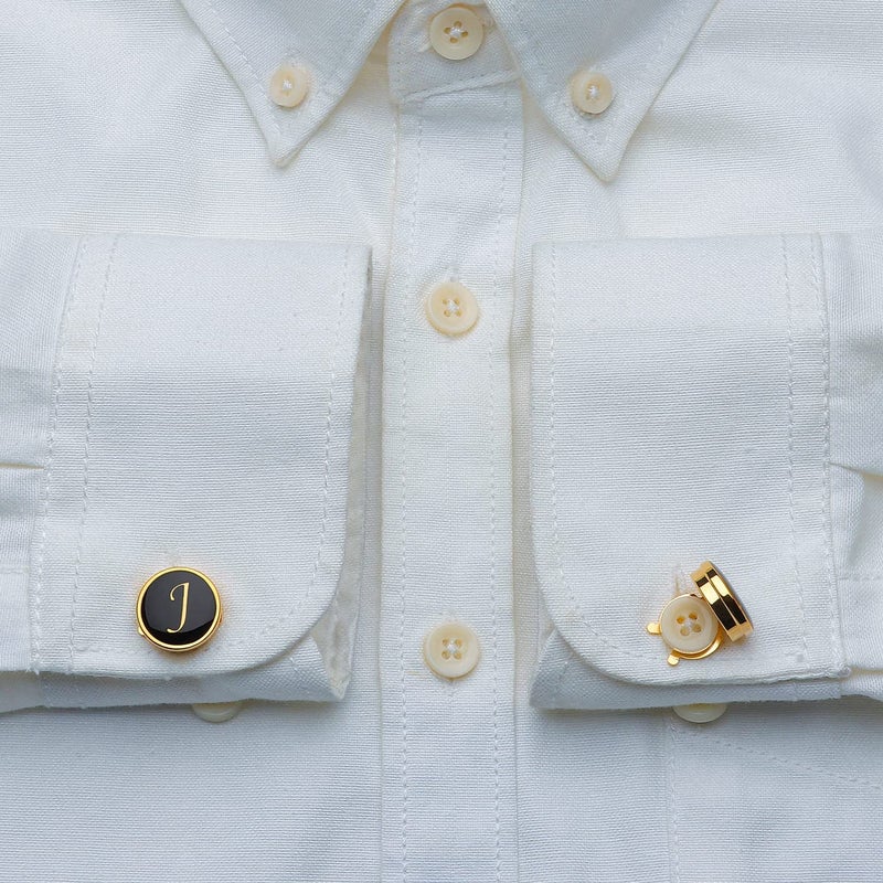 HAWSON Gold Button Covers for Men, Enamel Button Cover Cufflinks For Men, Personalized A-Z Letter Cuff Links button cover for Tuxedo, Shirt, Business or Formal Attend Accessories - Image 5