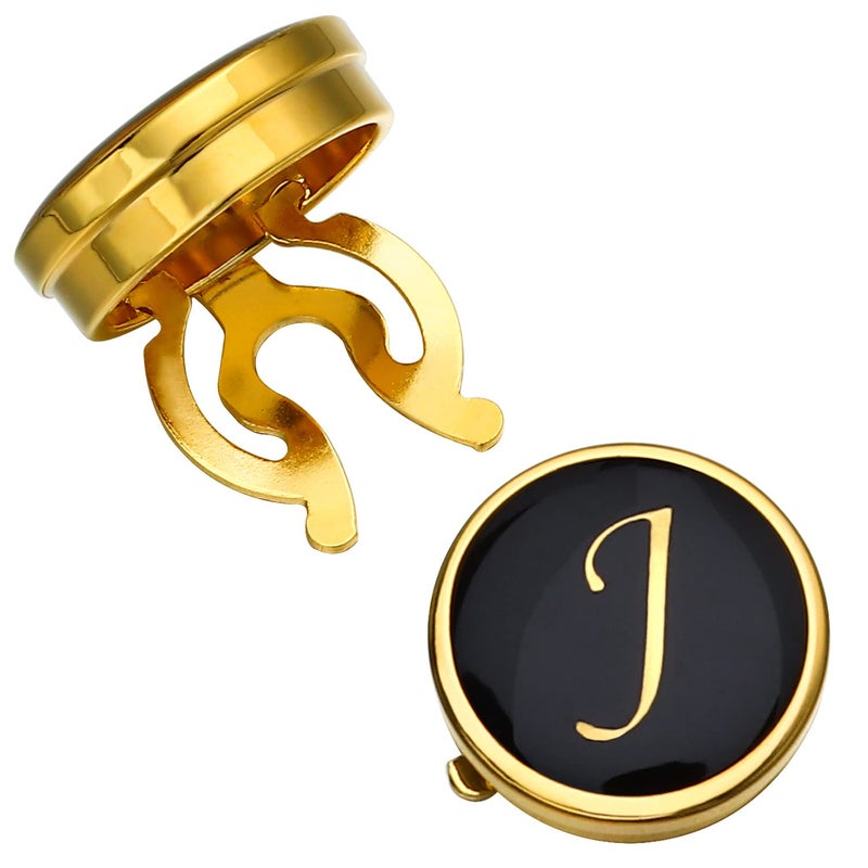 HAWSON Gold Button Covers for Men, Enamel Button Cover Cufflinks For Men, Personalized A-Z Letter Cuff Links button cover for Tuxedo, Shirt, Business or Formal Attend Accessories - Image 1