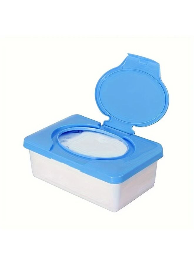 صندوق تخزين المناديل المبللة الزرقاء بغطاء، يسع ٨٠ منديلاً، حافظة بلاستيكية متينة - Image 1
