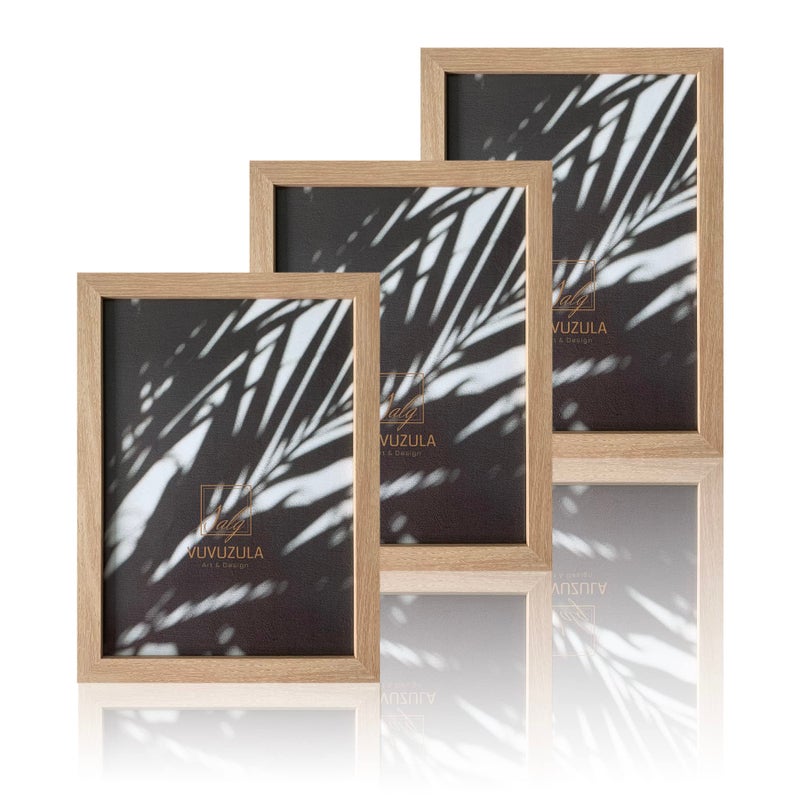 VUVUZULA A4 Wooden Picture Frame Set of 3 Natural Matte Acrylic Glass MDF Frame Stand  Wall Mount 21 x 30 cm