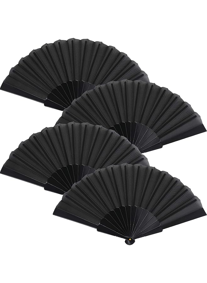 إيروريكس قطع من المراوح اليدوية القابلة للطي بتصميم قماش شرقي صيني مثالي لحفلات الرقص وهدايا الزفاف وديكورات منزلية باللون الأسود - Image 1