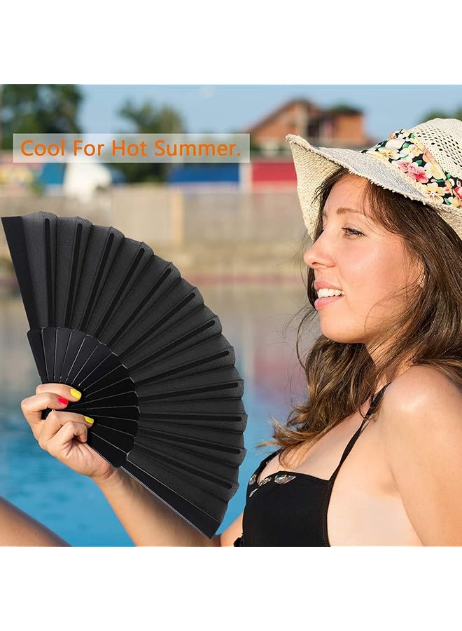 إيروريكس قطع من المراوح اليدوية القابلة للطي بتصميم قماش شرقي صيني مثالي لحفلات الرقص وهدايا الزفاف وديكورات منزلية باللون الأسود - Image 5