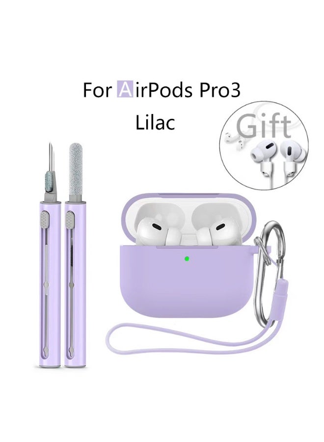 Silicone case for AirPods Pro 3, with detergent kit, women's and men's keychain, suitable for third-generation case gift sports lanyard (purple) - Image 1