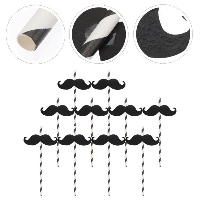 Black Paper Mustache Drinking Straws 20 Pcs Disposable Party Tableware For Holiday Celebrations - Image 3
