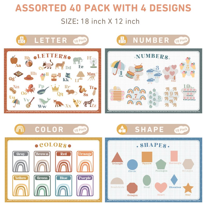 Babebay Disposable Placemats for Baby, 40 Pack Sticky Toddler Placemat for Restaurants, Dining Table, Party, Travel, 12" x 18" with 4 Designs - Image 3