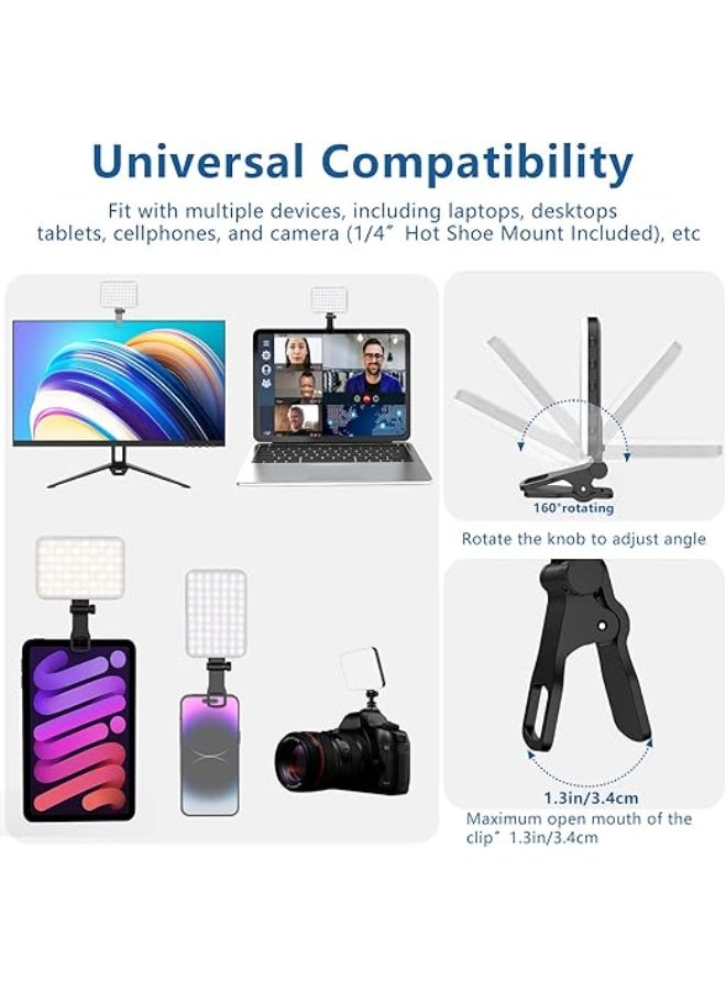 إضاءة محمولة 60 LED للصور والفيديو مع مشبك ومحول لحامل ثلاثي – قابلة للشحن 2200mAh، CRI 97+، 3 أوضاع إضاءة للهواتف، الحواسيب، المكياج - Image 5