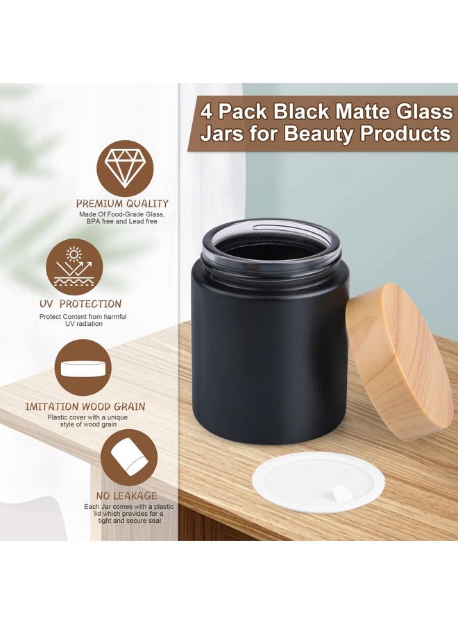 USRommaner 4 Pack 3.4 Oz Black Glass Cream Jar,Empty Frosted Round Jar Pot With Plastic Lids,Inner Liner Travel Storage Jar Container For Lotion, Eyeshadow,Moisturiser,Gel,Body Butters - Image 2