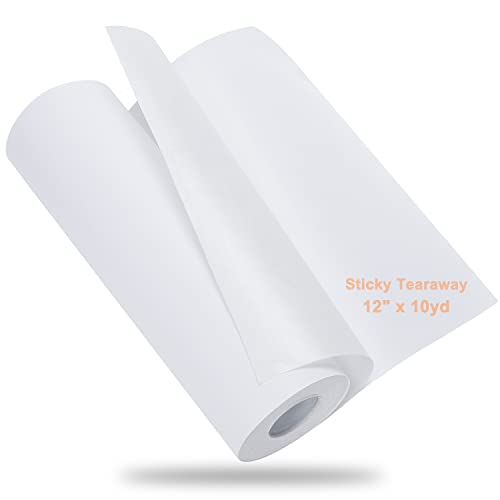 New brothread Sticky Self-Adhesive Tear Away Embroidery Stabilizer Backing 12" x 10 Yd roll - Medium Weight for Napped Fabric & Hoop Less Embroidery - Image 1