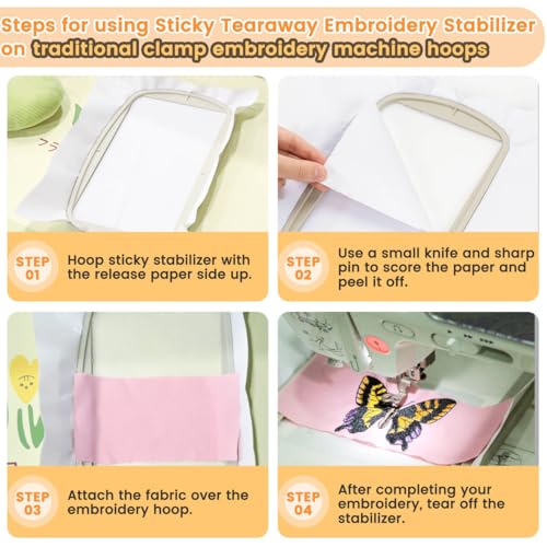 New brothread Sticky Self-Adhesive Tear Away Embroidery Stabilizer Backing 12" x 10 Yd roll - Medium Weight for Napped Fabric & Hoop Less Embroidery - Image 3