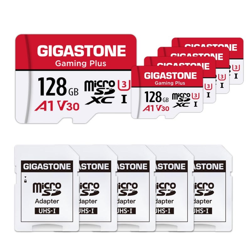 Gigastone for Switch 1 Only GIGASTONE Micro SD Card 128GB 5Pack Gaming Plus MicroSDXC Memory Card for NintendoSwitch 1 UHSI U3 A1 Class 10 up to 100MBs with MicroSD to SD Adapter - Image 2