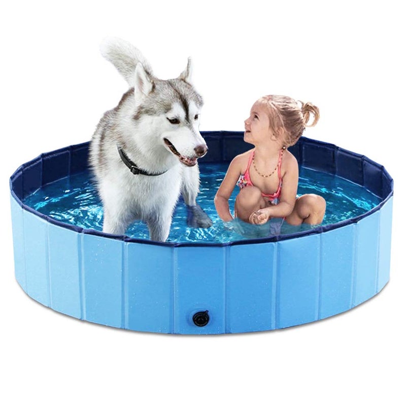 Jasonwell Foldable Dog Pet Bath Pool Collapsible Dog Pet Pool Bathing Tub Kiddie Pool Doggie Wading Pool for Puppy Small Medium Large Dogs Cats and Kids 48" Blue - Image 1