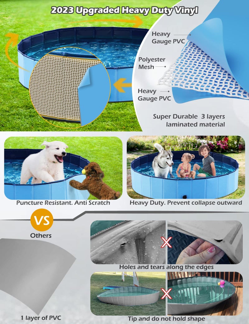 Jasonwell Foldable Dog Pet Bath Pool Collapsible Dog Pet Pool Bathing Tub Kiddie Pool Doggie Wading Pool for Puppy Small Medium Large Dogs Cats and Kids 48" Blue - Image 4
