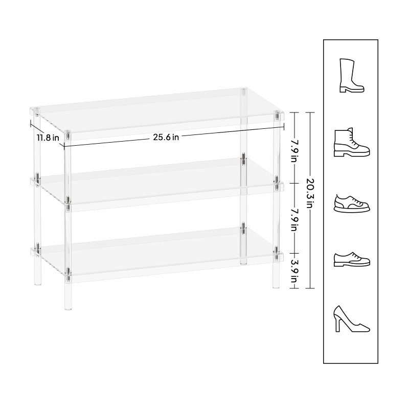 Aquiver 3-Tier Acrylic Shoe Rack - Modern Freestanding Shoe Storage Shelf for Entryway, Closet - 25.6'' L x 11.8'' W x 20.3'' H, Easy Assembly & Clean - Image 4