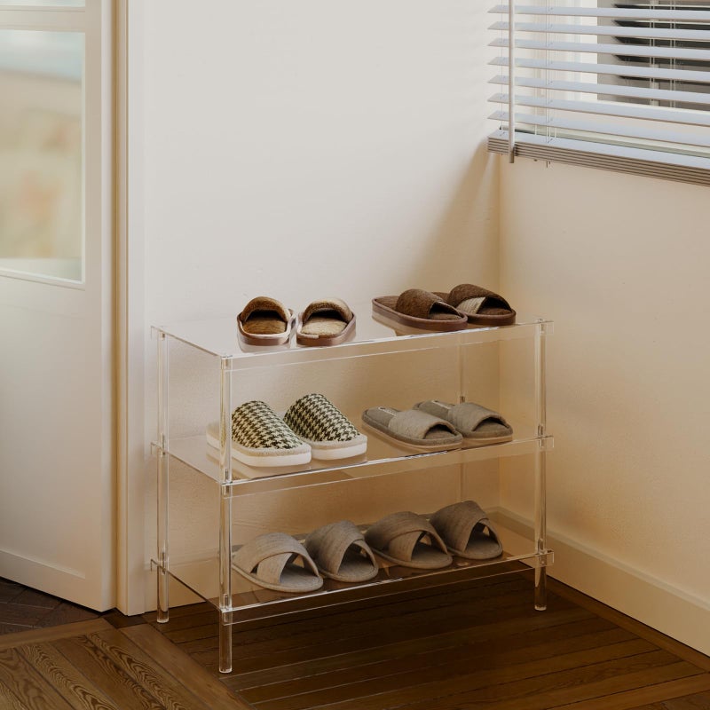 Aquiver 3-Tier Acrylic Shoe Rack - Modern Freestanding Shoe Storage Shelf for Entryway, Closet - 25.6'' L x 11.8'' W x 20.3'' H, Easy Assembly & Clean - Image 5