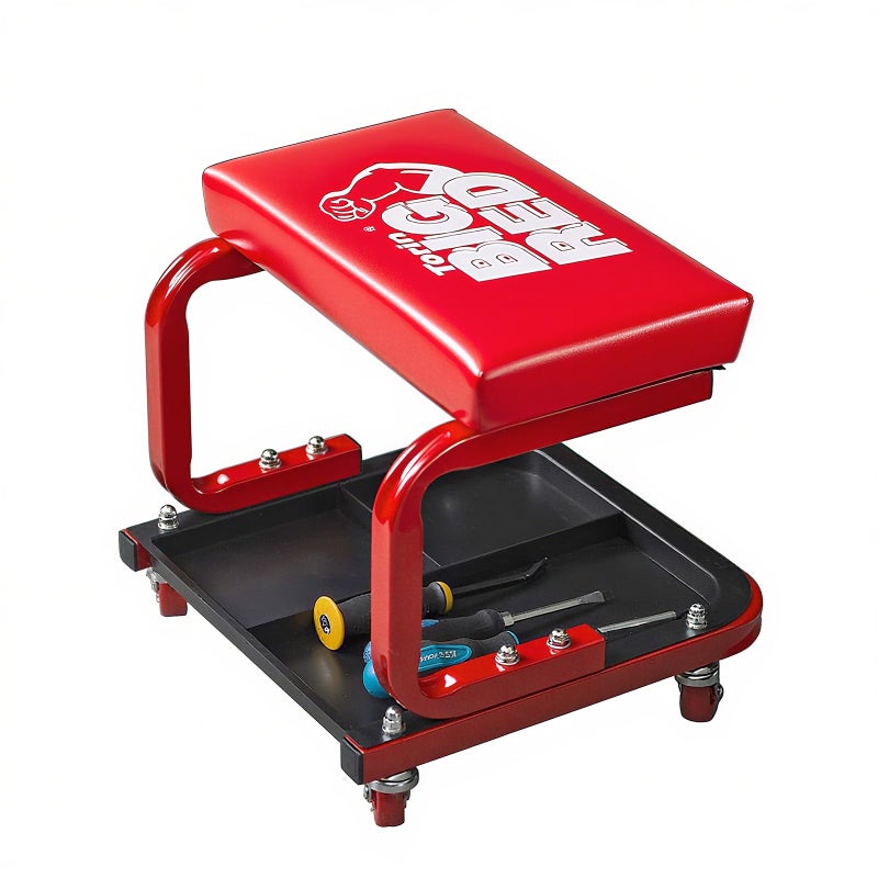 Big RED 250lb Red Rolling Automotive Creeper Garage/Shop Seat: Padded Mechanic Stool with Tool Large Tray Suitable for garages, Repair Shops - Image 1