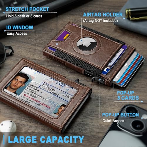 miyozi Airtag Wallet for Men, Slim Pop Up Credit Card Holder RFID Blocking Mens Minimalist wallet for 7-9 Cards ID Window, with Gift Box - Image 2