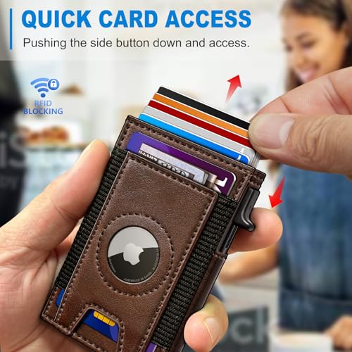 miyozi Airtag Wallet for Men, Slim Pop Up Credit Card Holder RFID Blocking Mens Minimalist wallet for 7-9 Cards ID Window, with Gift Box - Image 5
