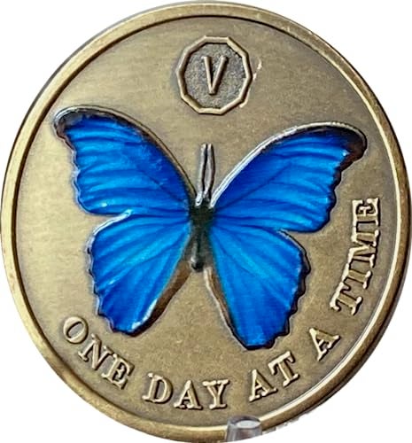 RecoveryChip 5 Year Blue Butterfly Medallion One Day at A Time Sobriety Chip - Image 4