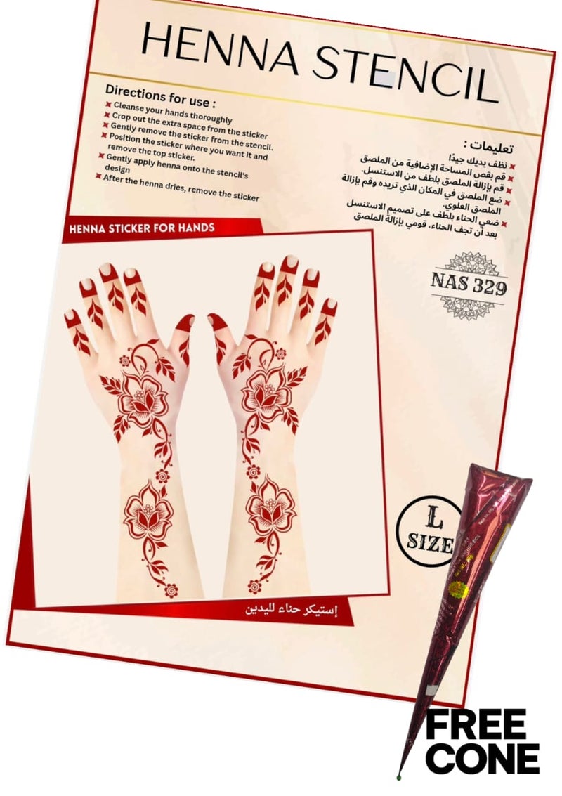 Reusable Henna Stencil Set 3PCS COMBO with Free Cone – Easy Mehndi Design Templates for Hands NAS329 - Image 1