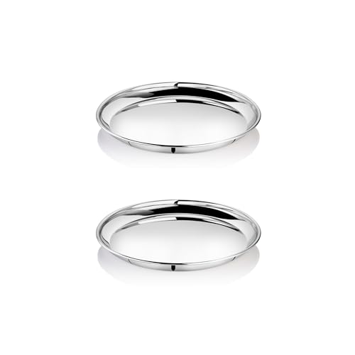 EMBASSY Kanchan Dinner Plate, Size 11, 24.8 cms (Pack of 2, Stainless Steel) - Image 1