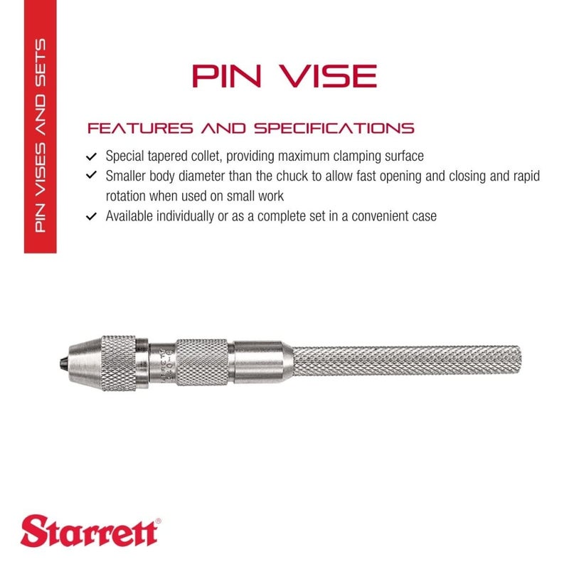 Starrett Pin Vise with Knurled Handles Smaller Body Diameter than the Chuck and Special Tapered Collet for Maximum Clamping Surface  045135 Range  240C - Image 2