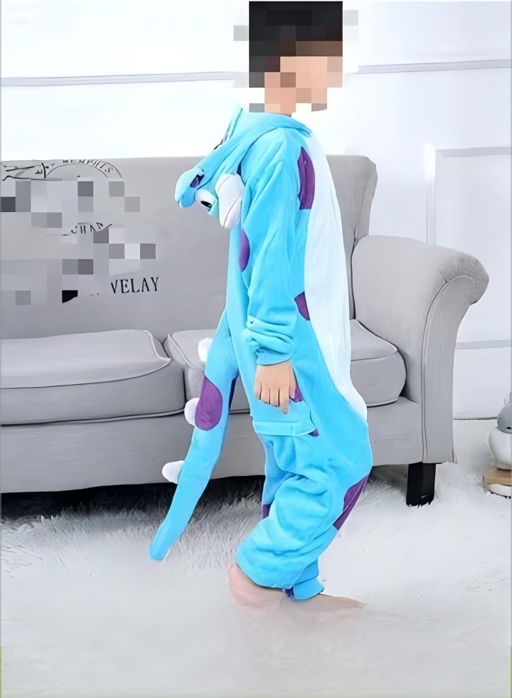 DUNISO Cartoon Costume for Kids, flannel blue cow hooded sleeping pajamas, suitable for families, parties, role playing, suitable for children aged 102 to 113 centimeters tall (size 110)  - Image 1