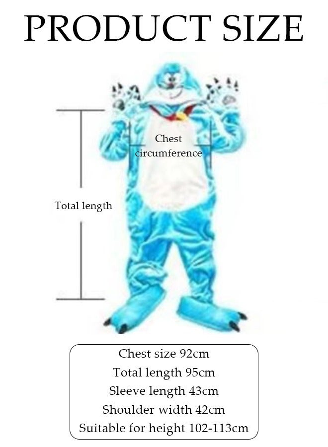 DUNISO Cartoon Costume for Kids, flannel blue cow hooded sleeping pajamas, suitable for families, parties, role playing, suitable for children aged 102 to 113 centimeters tall (size 110)  - Image 2