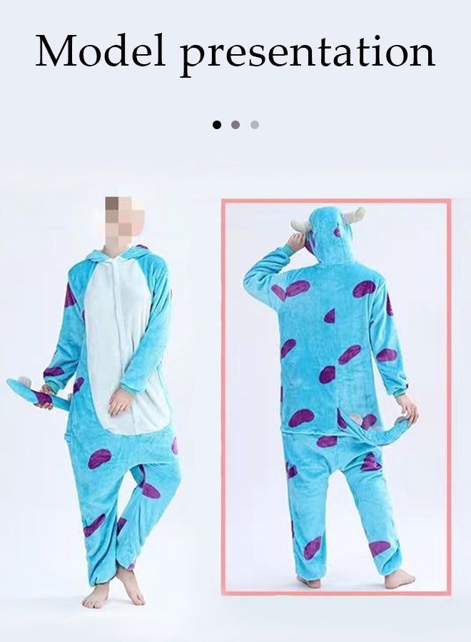 DUNISO Cartoon Costume for Kids, flannel blue cow hooded sleeping pajamas, suitable for families, parties, role playing, suitable for children aged 102 to 113 centimeters tall (size 110)  - Image 4