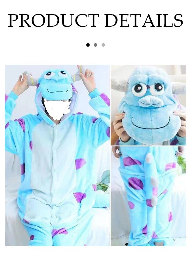 DUNISO Cartoon Costume for Kids, flannel blue cow hooded sleeping pajamas, suitable for families, parties, role playing, suitable for children aged 102 to 113 centimeters tall (size 110)  - Image 3
