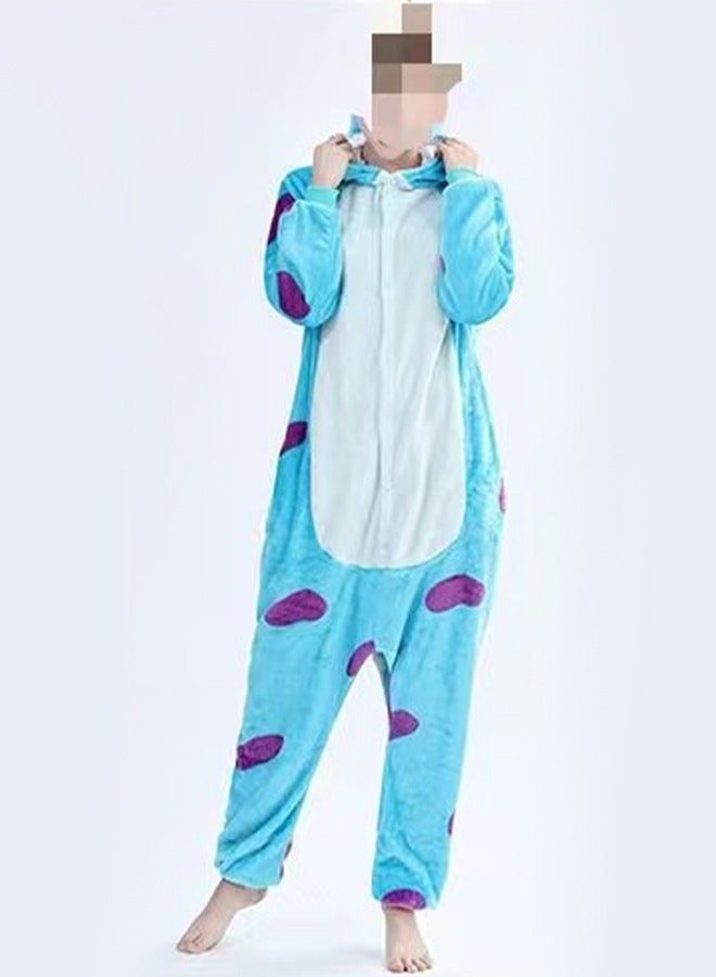 DUNISO Cartoon Costume for Kids, flannel blue cow hooded sleeping pajamas, suitable for families, parties, role playing, suitable for children aged 102 to 113 centimeters tall (size 110)  - Image 5