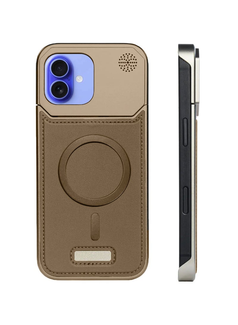 دبليو تيك غطاء معدني بدون إطار لهاتف آبل آيفون 16 بلس 5G 2024 مصنوع من جلد نباتي مع دعم ماغسيف (MCMPMN) - ذهبي - Image 2