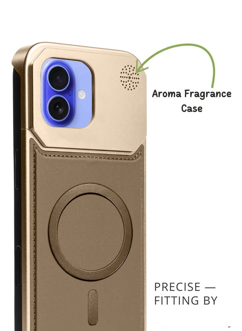 دبليو تيك غطاء معدني بدون إطار لهاتف آبل آيفون 16 بلس 5G 2024 مصنوع من جلد نباتي مع دعم ماغسيف (MCMPMN) - ذهبي - Image 3