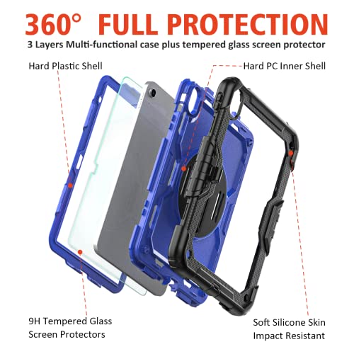 Ambison Case for iPad (A16) 11th/10th Generation 11''/10.9'' 2025/2022, [Kid Proof] Full Body Protective Case with 9H Tempered Glass Screen Protector, 360° Rotatable Kickstand & Hand Strap (Blue) - Image 5