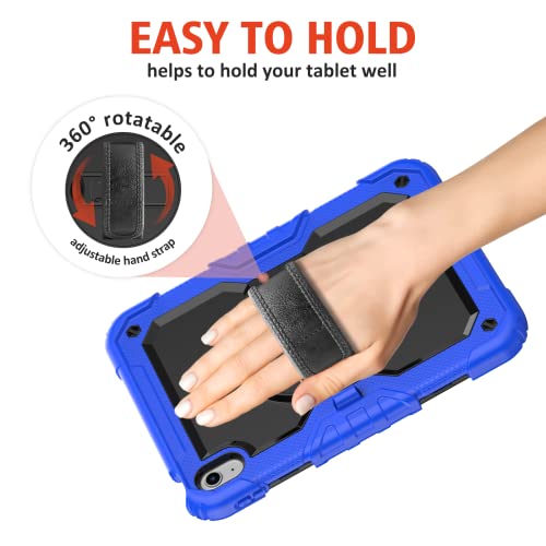 Ambison Case for iPad (A16) 11th/10th Generation 11''/10.9'' 2025/2022, [Kid Proof] Full Body Protective Case with 9H Tempered Glass Screen Protector, 360° Rotatable Kickstand & Hand Strap (Blue) - Image 3
