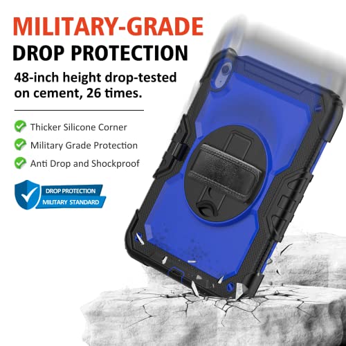 Ambison Case for iPad (A16) 11th/10th Generation 11''/10.9'' 2025/2022, [Kid Proof] Full Body Protective Case with 9H Tempered Glass Screen Protector, 360° Rotatable Kickstand & Hand Strap (Blue) - Image 4