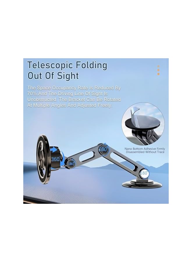 S-TOP Universal 360° PRO Magnetic Suction Phone Holder Car, Alloy Folding Magnetics Cell Phone Holder for Car, Bracket Magnetic Dashboard Phone Car Mount for All Smartphone (Silver) - Image 2