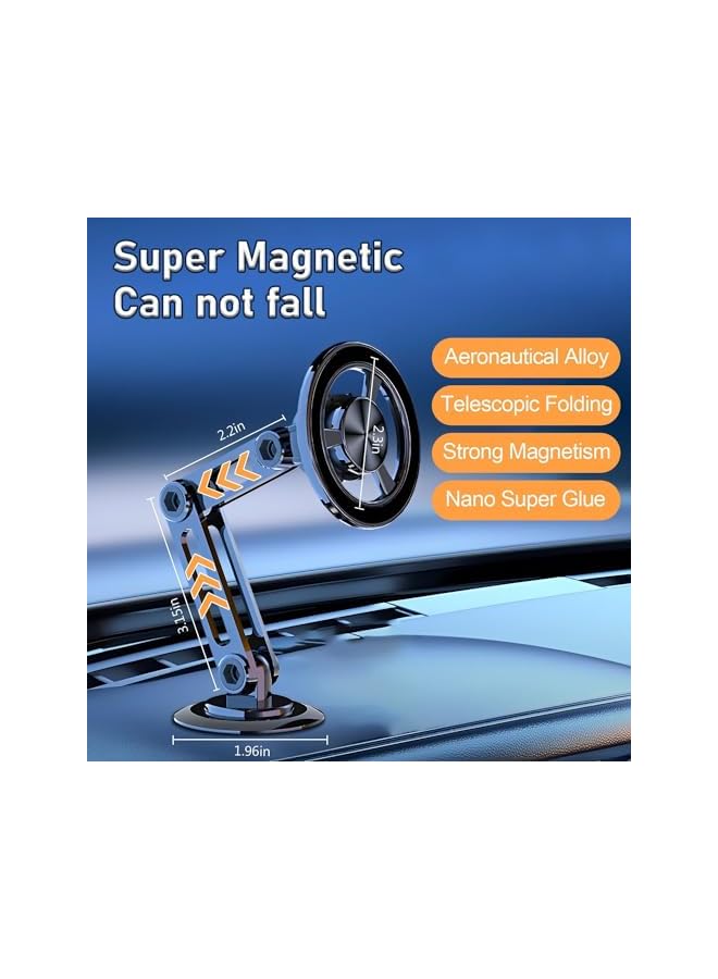 S-TOP Universal 360° PRO Magnetic Suction Phone Holder Car, Alloy Folding Magnetics Cell Phone Holder for Car, Bracket Magnetic Dashboard Phone Car Mount for All Smartphone (Silver) - Image 4