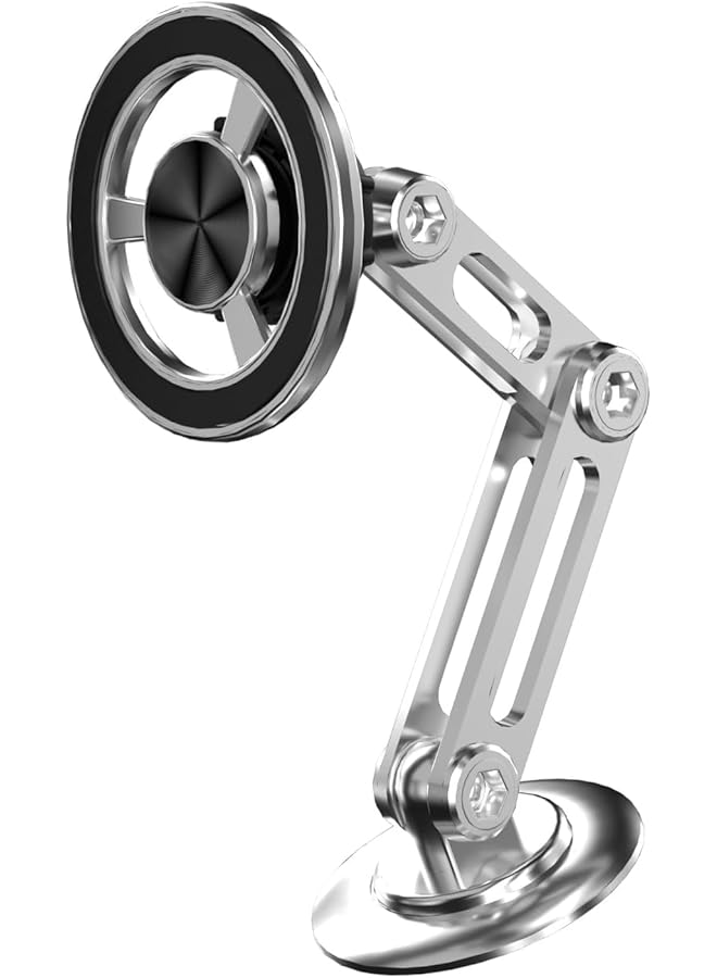 S-TOP Universal 360° PRO Magnetic Suction Phone Holder Car, Alloy Folding Magnetics Cell Phone Holder for Car, Bracket Magnetic Dashboard Phone Car Mount for All Smartphone (Silver) - Image 1