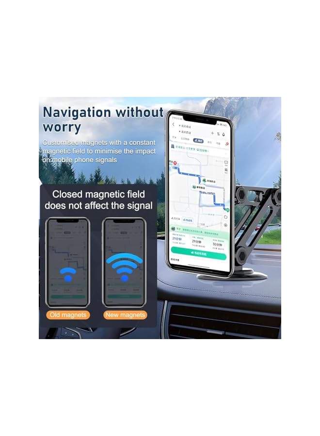 S-TOP Universal 360° PRO Magnetic Suction Phone Holder Car, Alloy Folding Magnetics Cell Phone Holder for Car, Bracket Magnetic Dashboard Phone Car Mount for All Smartphone (Silver) - Image 3