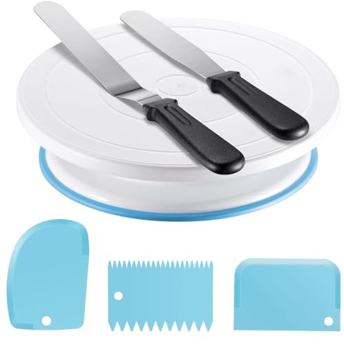 Kootek Cake Decorating Kit Baking Supplies Set Cake Turntable with 2 Frosting Straight Angled Spatula 3 Icing Smoother Scrapers Baking Accessories Tools for Beginners and Pros, Blue - Image 1
