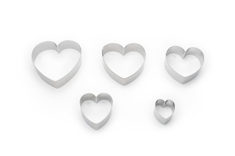Fox Run Heart Shaped Cookie Cutters 5Piece Set with Storage Tin Included Stainless Steel