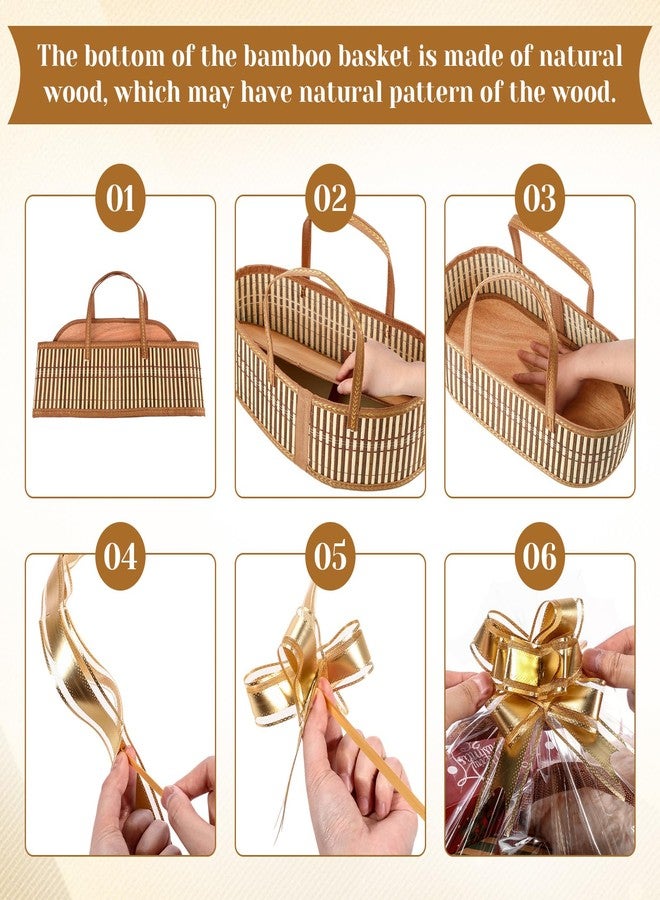Reallnaive Woven Baskets for Gifts Empty Large Bamboo Gift Baskets with Handle Cellophane Wrap Bag and Pull Flower Ribbon Sturdy Foldable Gift Packages for Birthday Wedding Favor Wrapping - Image 3