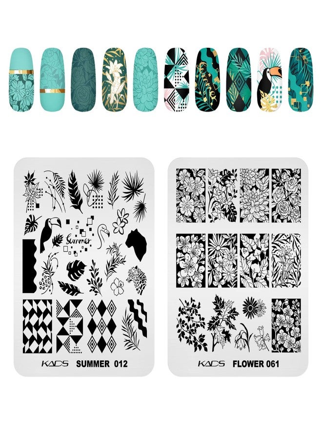 KADS Nail Stamping Plate Nail Stamp Template Stamper Scraper Set French Nails Summer Flower Flamingo Rose - Image 2