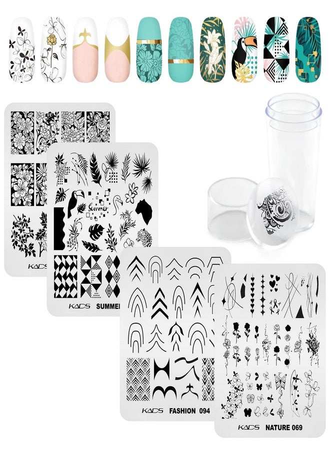 KADS Nail Stamping Plate Nail Stamp Template Stamper Scraper Set French Nails Summer Flower Flamingo Rose - Image 1