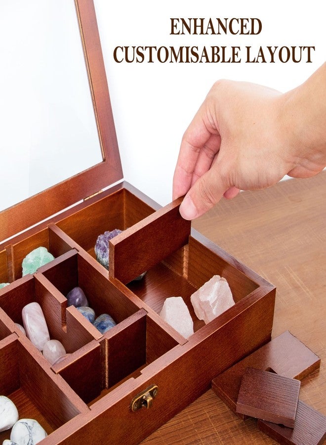 Mooncraftlogy Adjustable Rock Display Case, Crystal Collection Box with Shelves, Wood Witchy Stones Organizer Storage,Gem Holder with Lid for Seashell, Collectibles, Wiccan Gift (Brown) - Image 3