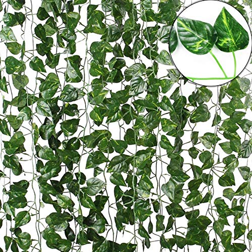 Tdas Artificial Ivy Garlands Leaves Greenery Hanging Vine Creeper Plants for Home Decor Door Wall Balcony Decoration Party Festival Craft, Contain 80 Leaves -Each String 6.7 ft (Pack of 12 Strings) - Image 1
