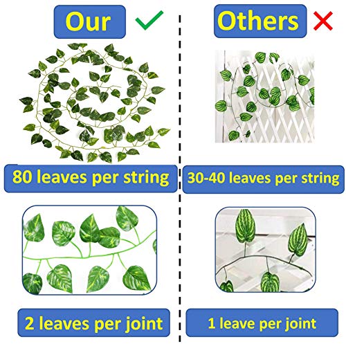 Tdas Artificial Ivy Garlands Leaves Greenery Hanging Vine Creeper Plants for Home Decor Door Wall Balcony Decoration Party Festival Craft, Contain 80 Leaves -Each String 6.7 ft (Pack of 12 Strings) - Image 2
