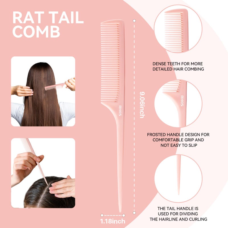RHOS 3 Pieces Hair Comb Set for Women,Men-Wide Tooth Comb,Fine Tooth Rat Tail Comb,Medium Tooth Comb-Detangling Hair Combs for All Hair Types,Hair Styling Comb Set(Pink) - Image 3